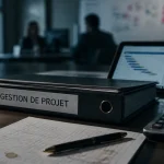 Gestion de projet métier : Chef de projet, PMO ou product manager, bureau avec Gantt et Kanban