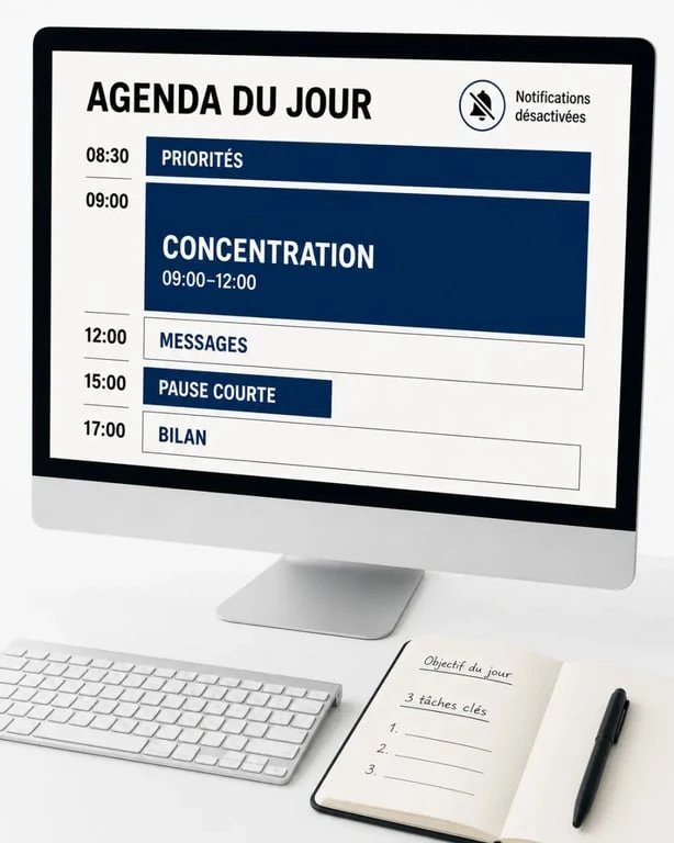 Que faire pour etre productif : journée de travail structurée avec time blocking et priorités