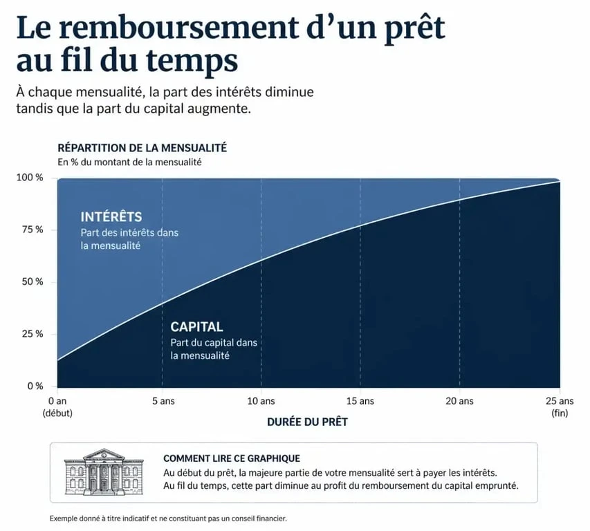 Schéma explicatif du tableau d'amortissement d'un pret professionnel