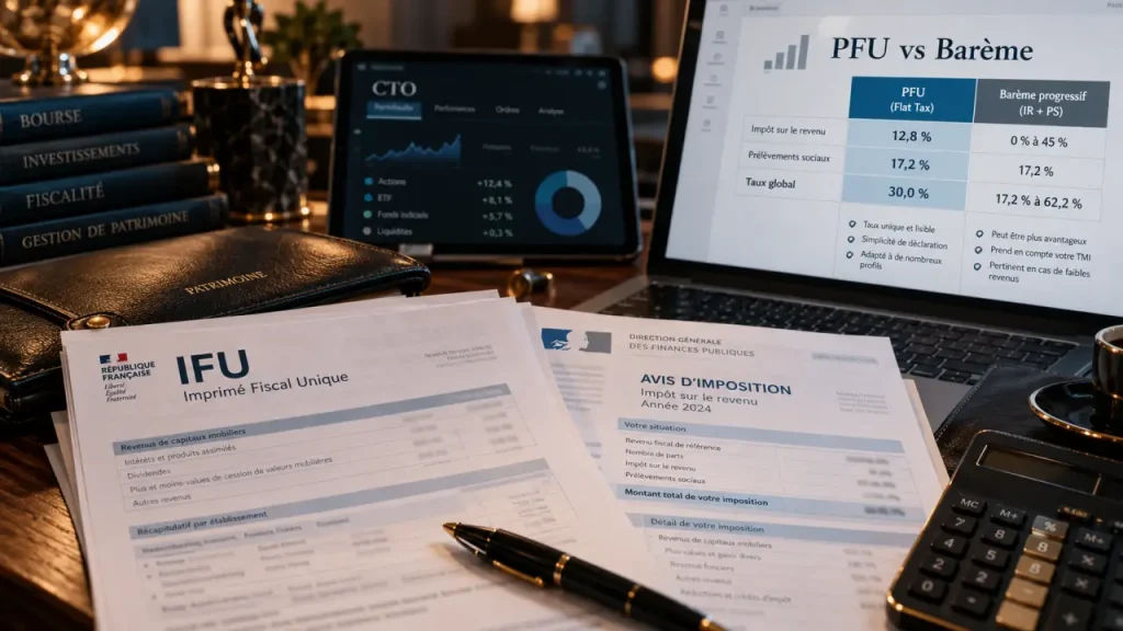 Fiscalité du CTO : PFU, barème et moins-values, les choix qui changent l’impôt